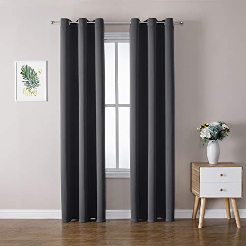 ChrisDowa Grommet Blackout Curtains for Bedroom and Living Room - 2 Panels Set Thermal Insulated Room Darkening Curtains (Dark Grey, 42W x 84L) - Image 1