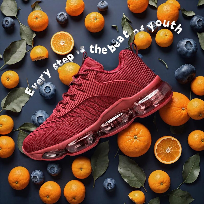 Luogoks Womens Walking Running Shoes Air Cushion Basketball Sneakers Fashion Tennis Breathable Sport Gym Fitness Cross Trainers Shoes Red 8 - Image 3
