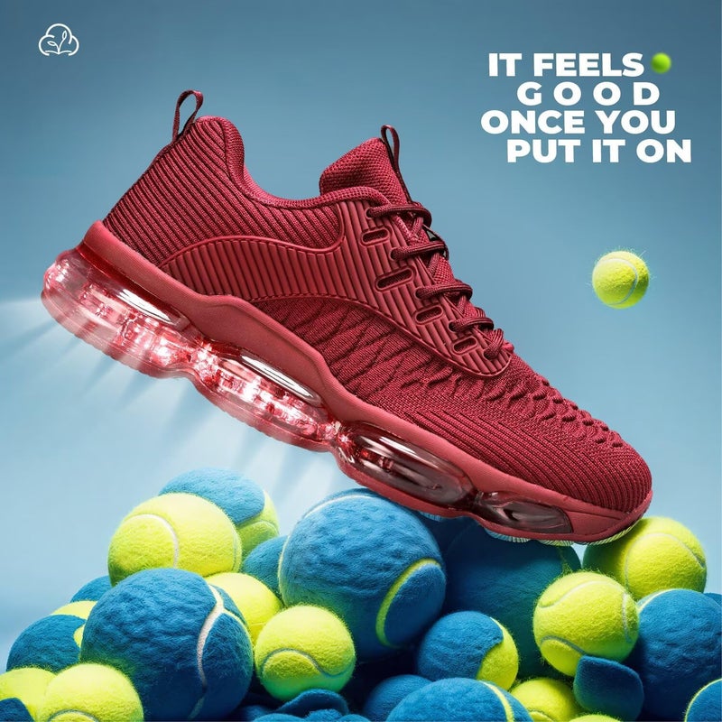 Luogoks Womens Walking Running Shoes Air Cushion Basketball Sneakers Fashion Tennis Breathable Sport Gym Fitness Cross Trainers Shoes Red 8 - Image 4