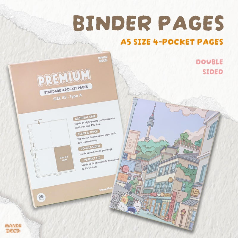 MANDU DECO 25 Pack Photocard Pocket Pages for 6 and 3 Ring A5 Binders, Ultra-Clear K-pop Photocard Sleeves, Double-Sided 4 Pocket Photo Pages, Top Loading Photo Sheet Protector for Photos, Trading Cards - Image 2