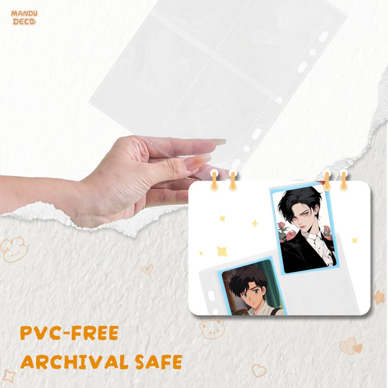 MANDU DECO 25 Pack Photocard Pocket Pages for 6 and 3 Ring A5 Binders, Ultra-Clear K-pop Photocard Sleeves, Double-Sided 4 Pocket Photo Pages, Top Loading Photo Sheet Protector for Photos, Trading Cards - Image 3
