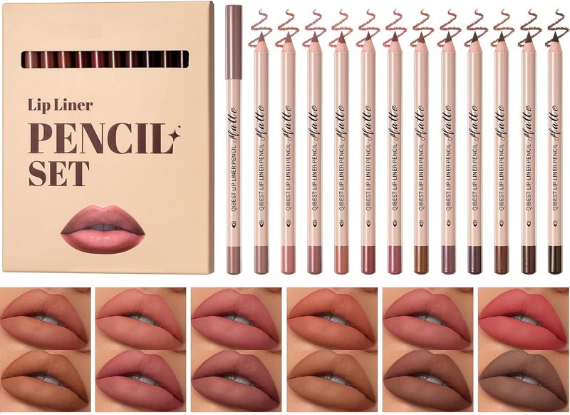 Matte Lip Liner Set12 Colors Long Lasting Waterproof Nude Lip Liner Pencil SetSmooth and High Pigmented Natural Lip Makeup PencilMatte Makeup Lipliners