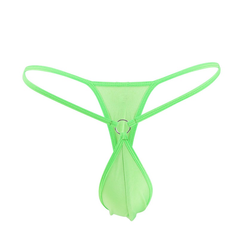 Sexy Mini Mens Thong Simple Personalized Iron Ring Fashionable Low Waist Cross-border Mens T-pants Swimsuit Underwear Green 