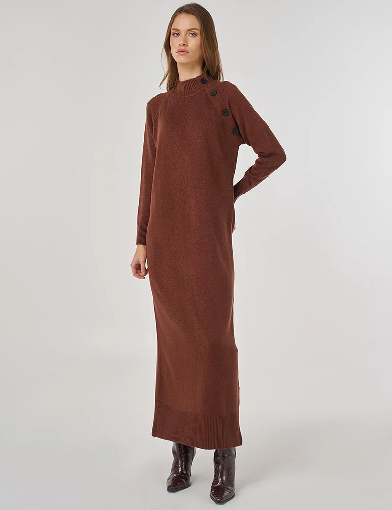 Kayra Button-Up Knit Dress in Red