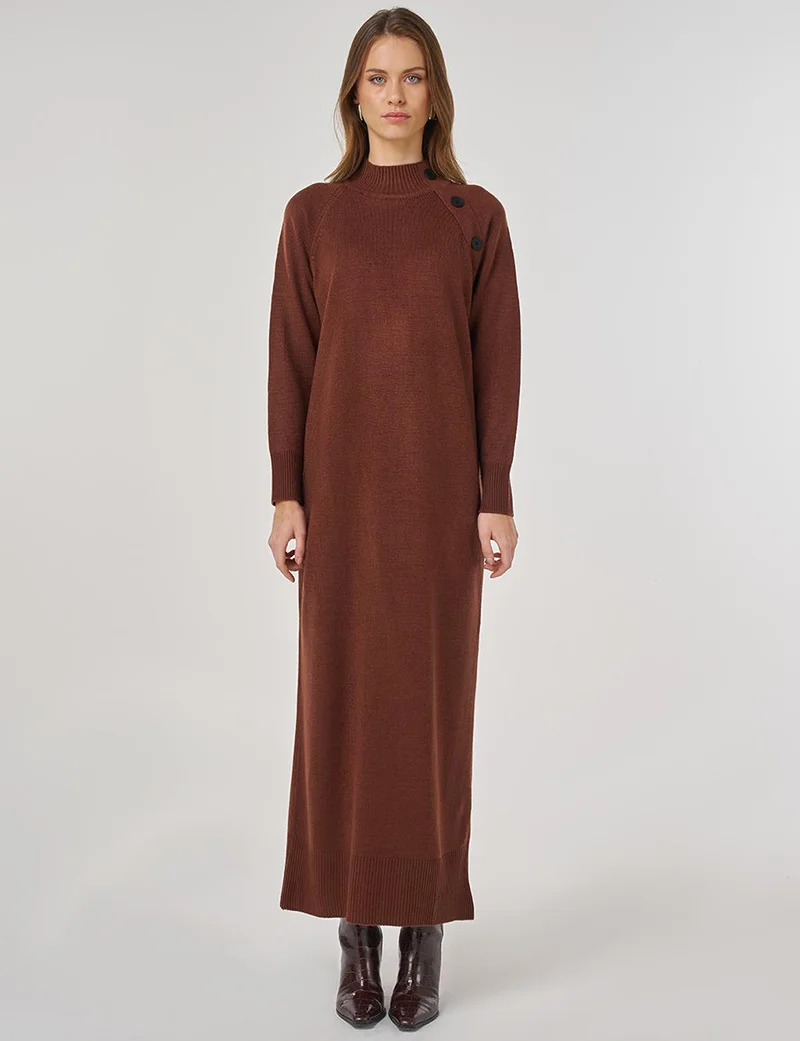 Kayra Button-Up Knit Dress in Red