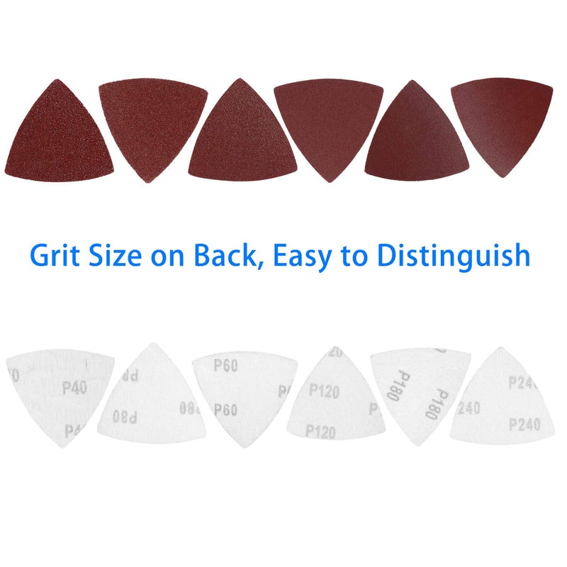 HEMUNC Triangle Oscillating Multi Tool Sanding Pads, 60Pcs 3-1/8 Inch Oscillating tool sandpaper for Triangle Multitool Sanding pads assorted 40/60/80/120/180/240 Grits - Image 3