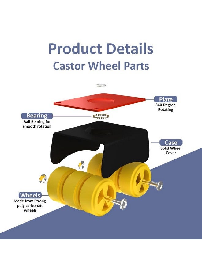 NB Crafted Heavy Duty Caster Wheels for Furniture - Set of 4,Moving Bed, Sofa, Counter, Trolley, Table with Poly carbonate Wheels and Top Plate Rotating 360 Degree Weight Capacity upto 700-800 Kg - Image 2