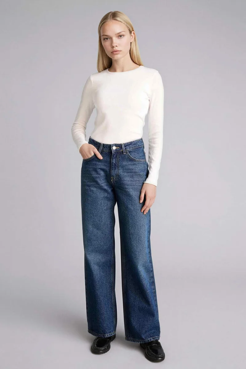 ديفاكتو Slim Fit Crew Neck Basic Modal Long Sleeve T-Shirt