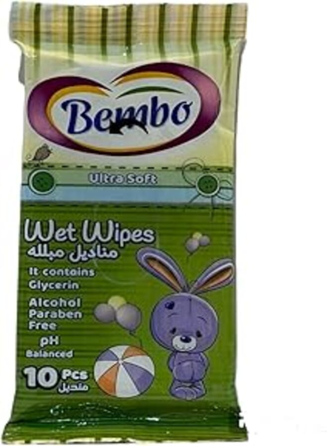 Bembo Bembo Wet Wipes Ultra soft -Glycerin -Paraben free PH balanced Green-10 PCS