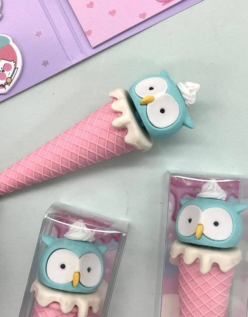 Kağıt Gemi Dükkan Pink Owl Cone Eraser