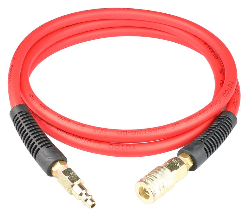 YOTOO Hybrid Leadin Air Hose 14Inch by 6Feet 300 PSI Heavy Duty Lightweight Kink Resistant AllWeather Flexibility with Bend Restrictors 14 Industrial Quick Coupler and Plug Red