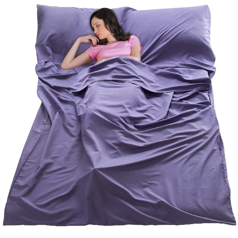 SHEJIZE Sleeping Bag Liner Ultralight Travel Sheet Dirt-Proof Camping Sheets Compact Hotel Sack for Outdoor Backpacking Hiking (Purple, 83x71) - Image 1