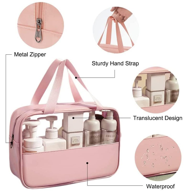 ZUGAD Waterproof Toiletry Bag for Women Men Translucent Makeup Cosmetic Travel Organizer Bag Wash Bag for Travel Bathroom Toiletries Accessories with Handy Handle 3pc Cosmetic Wash Bag - Image 3