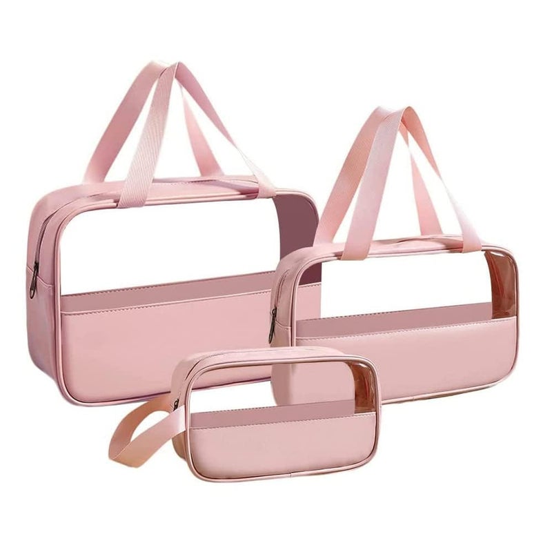 ZUGAD Waterproof Toiletry Bag for Women Men Translucent Makeup Cosmetic Travel Organizer Bag Wash Bag for Travel Bathroom Toiletries Accessories with Handy Handle 3pc Cosmetic Wash Bag - Image 1