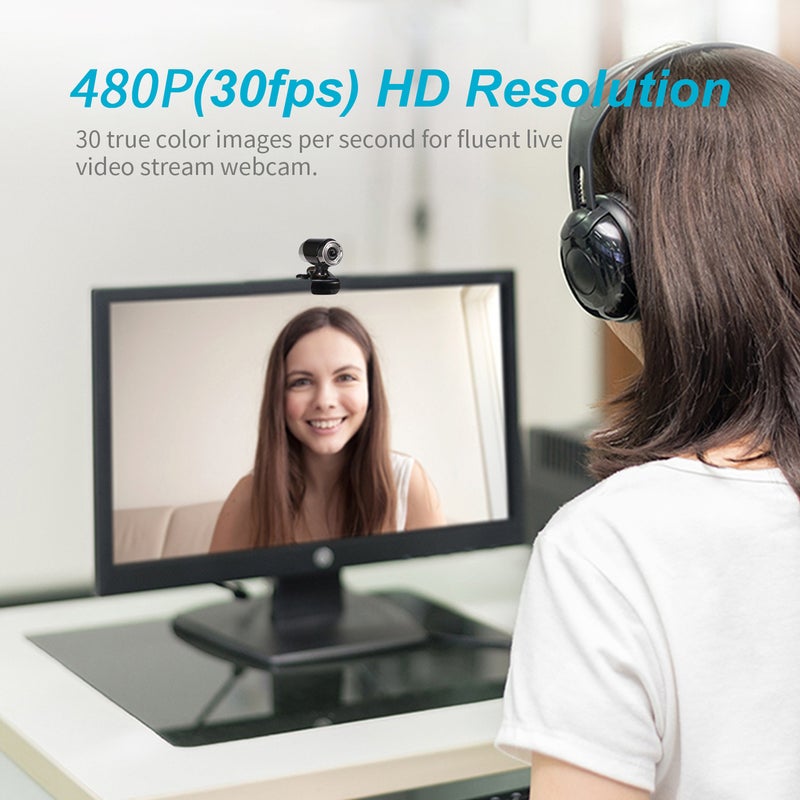 كاميرا ويب 480P للبث المباشر كاميرا ويب قابلة للدوران 360 درجة كاميرا ويب USB لجهاز الكمبيوتر المحمول، كاميرا ويب قابلة للتثبيت لمؤتمرات الفيديو، الاجتماعات، الألعاب، المكتب - Image 4