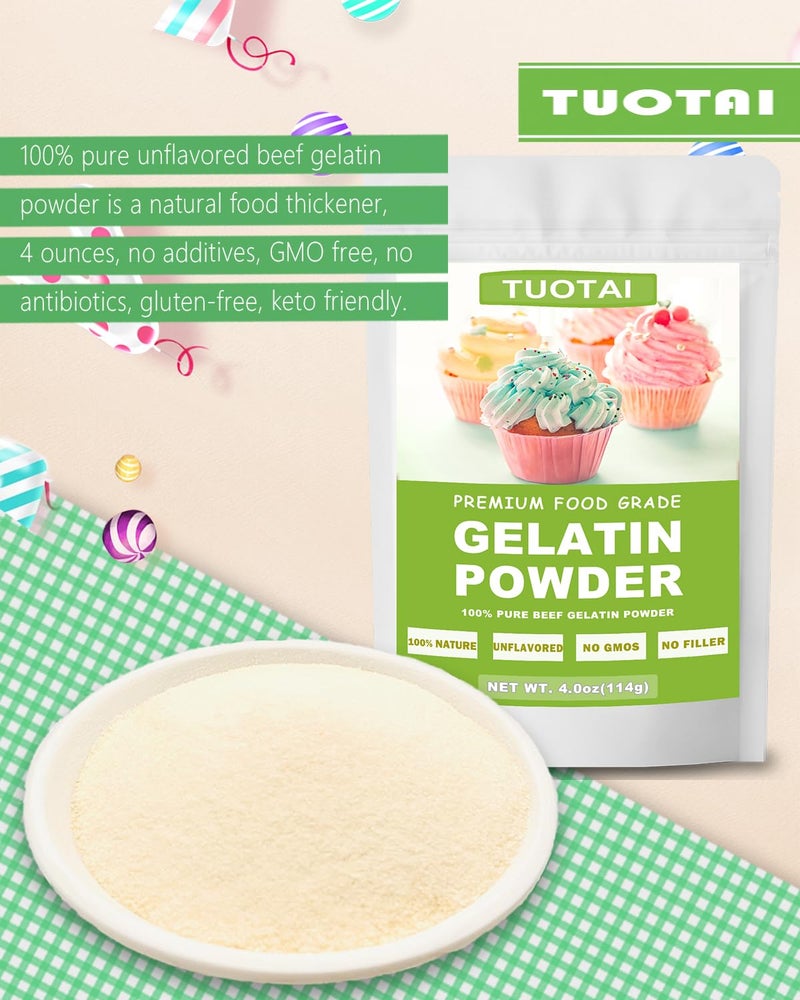 TUOTAI Unflavored Gelatin Powder, 4 Ounces, Food Grade Gelatin Powder for Cake, Jelly, Marshmallow and Baking Food - Image 3