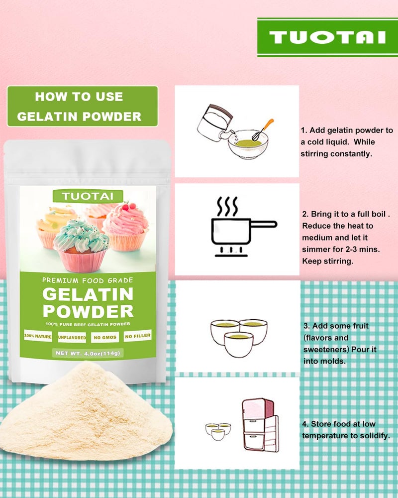 TUOTAI Unflavored Gelatin Powder, 4 Ounces, Food Grade Gelatin Powder for Cake, Jelly, Marshmallow and Baking Food - Image 4