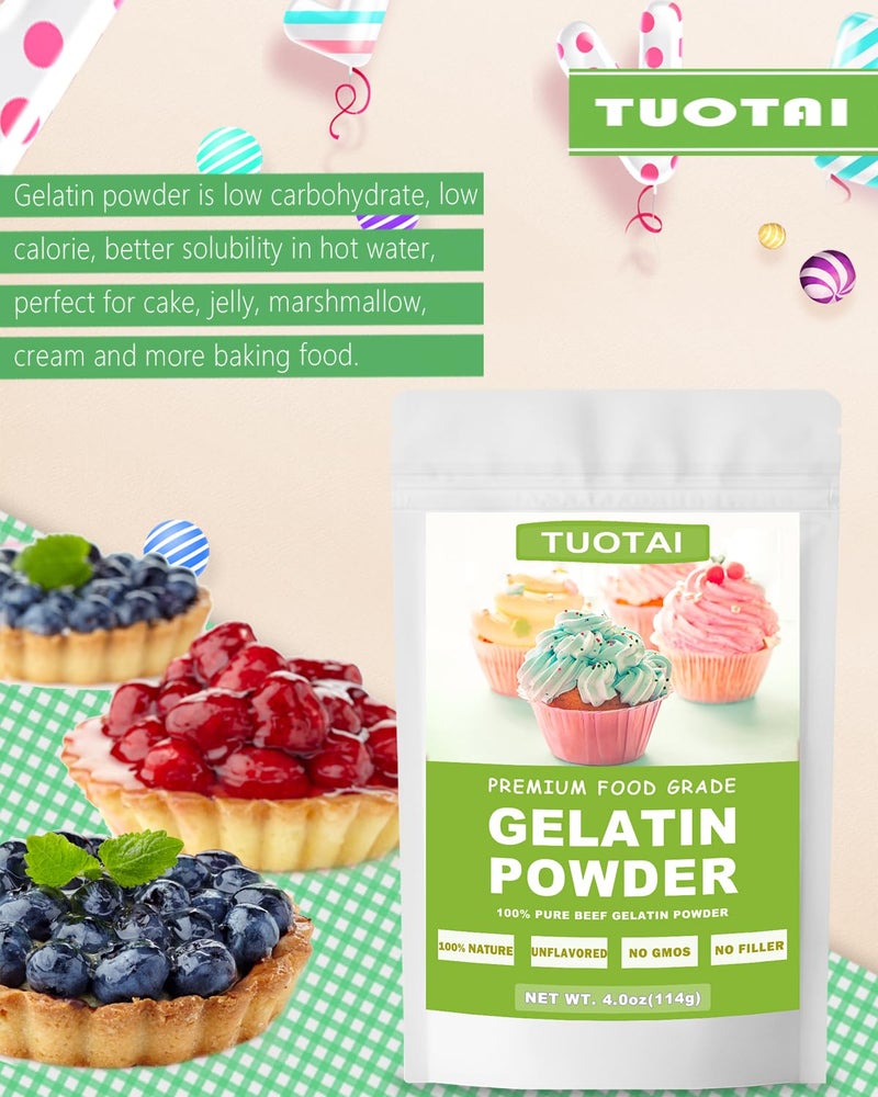 TUOTAI Unflavored Gelatin Powder, 4 Ounces, Food Grade Gelatin Powder for Cake, Jelly, Marshmallow and Baking Food - Image 2