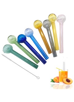 D&L 8 Pcs Glass Straws Shatter Resistant 4 Inch Short Reusable Glass Straw With Cleaning Brush Dishwasher Safe Bar Drinking Straws Perfect For Cocktail Smoothies Coffee Juice Colorful  - Image 1