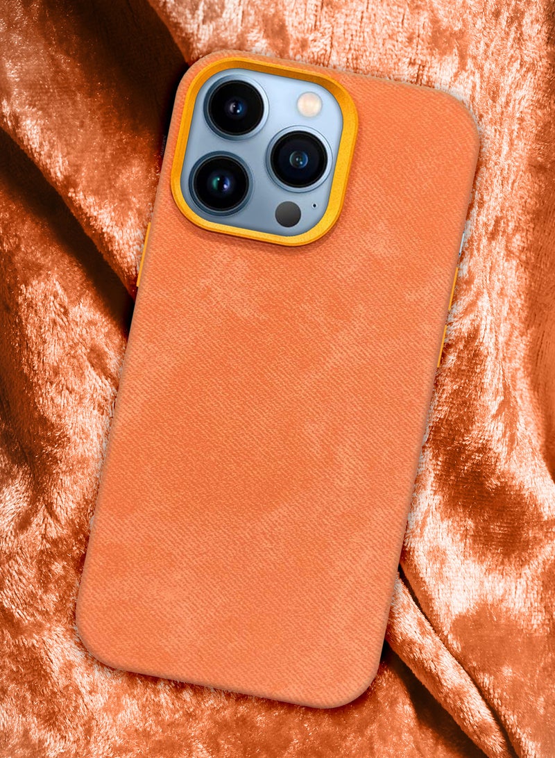 CATANES 3Packs iPhone 13 Pro Max Alcantara Case Cover Premium Quality Luxurious Soft Touch Protection with Metal Camera Frame with Two 3D Screen Protectors - Orange  - Image 4