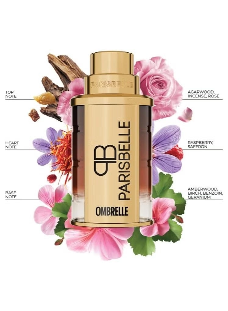 Parisbelle OMBRELLE Eau de Parfum Unisex 100ml | Long Lasting Soft Woody Floral Fragrance | Oud Incense Rose Raspberry Amberwood Luxury Perfume for Men & Women | Elegant Parisian Signature Scent - Image 2