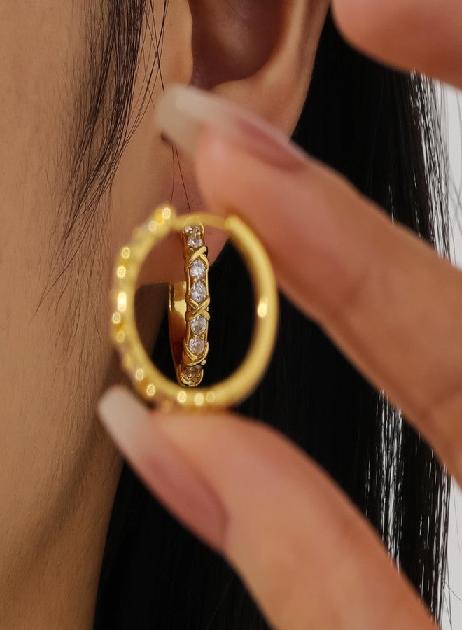 Qitian Cubic Zirconia Huggie Hoop Earrings for Women, Gold Pave CZ Dainty Cuff Earrings, Stainless Steel Hypoallergenic Huggie Stud Earrings Jewelry Gifts - Image 3