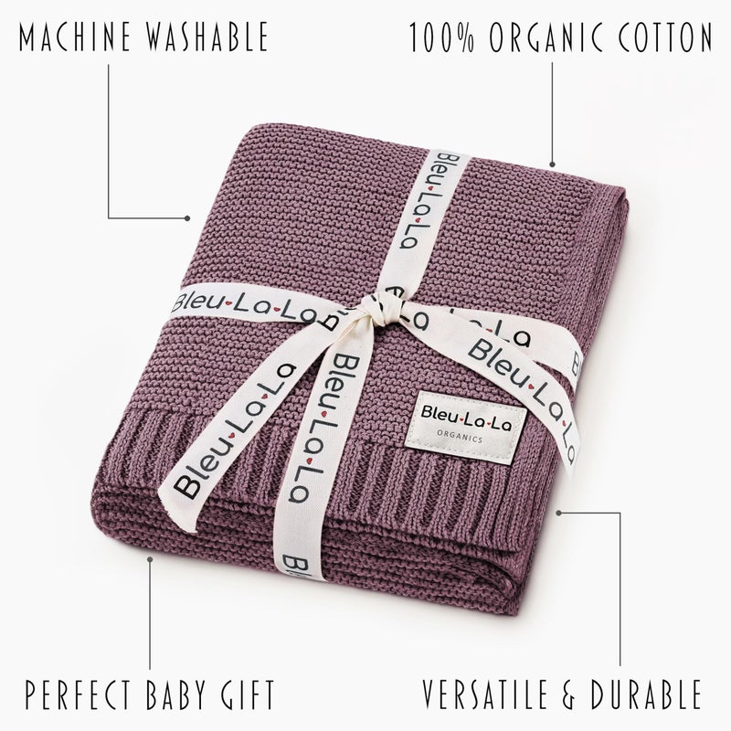 Bleu La La - 100% Organic Cotton Heritage Knit Textured Baby Quilt Blanket - Signature Heritage Knit, Soft Breathable Newborn Baby Blanket (Heritage - Plum) - Image 3