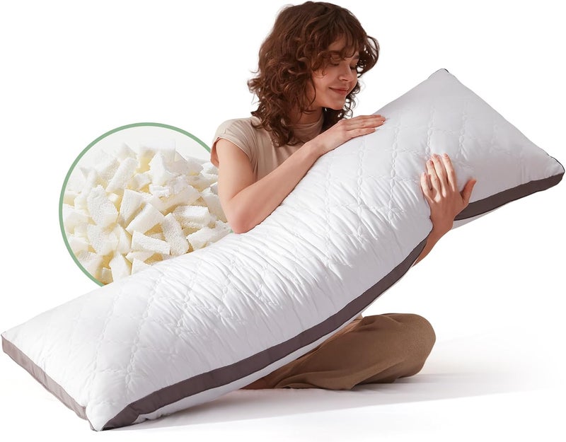 Decroom Memory Foam Body Pillow for Adults, Ultra-Soft Full Body Pillow with Diamond Quilted Cover, Support for Side Sleepers - Machine Washable, 20x54 Inch, White - Image 1