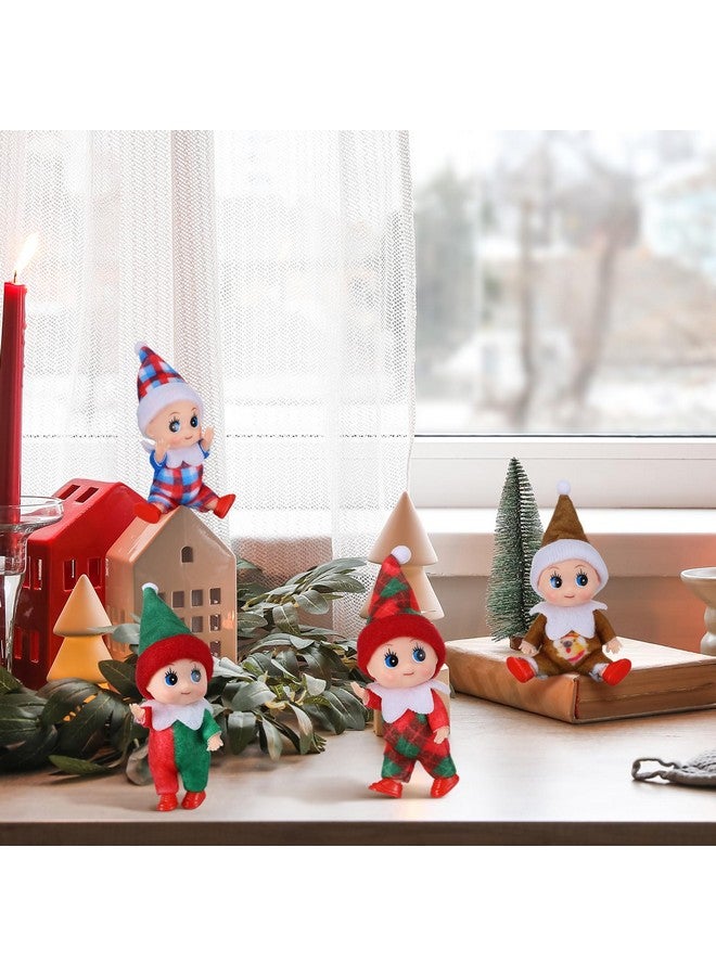 Threan 6 Pcs Christmas Elf Doll Mini Elf Twins in Bib Pants and Bodysuit Miniature Plaid Accessories Green and Red Elf Suitable for Xmas New Year Decor Gift - Image 4