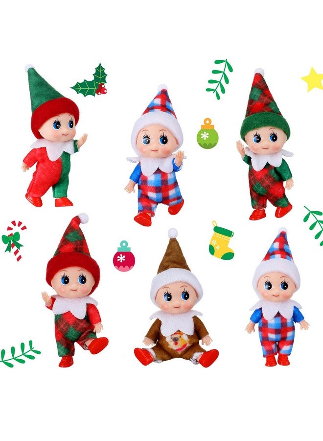Threan 6 Pcs Christmas Elf Doll Mini Elf Twins in Bib Pants and Bodysuit Miniature Plaid Accessories Green and Red Elf Suitable for Xmas New Year Decor Gift - Image 1