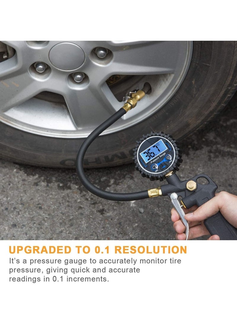 Generic - Digital Tire Inflator with Pressure Gauge, 250 PSI Air Chuck and Compressor Accessories Heavy Duty with Rubber Hose and Quick Connect Coupler for 0.1 Display Resolution - Image 1