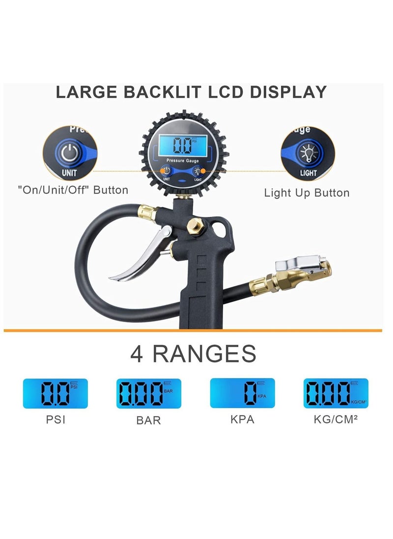 Generic - Digital Tire Inflator with Pressure Gauge, 250 PSI Air Chuck and Compressor Accessories Heavy Duty with Rubber Hose and Quick Connect Coupler for 0.1 Display Resolution - Image 1