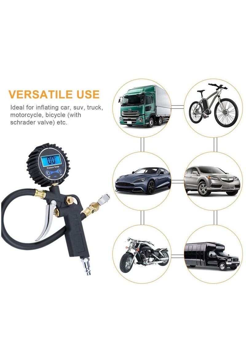 Generic - Digital Tire Inflator with Pressure Gauge, 250 PSI Air Chuck and Compressor Accessories Heavy Duty with Rubber Hose and Quick Connect Coupler for 0.1 Display Resolution - Image 1