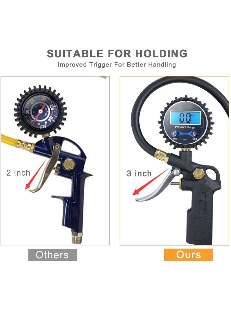 Generic - Digital Tire Inflator with Pressure Gauge, 250 PSI Air Chuck and Compressor Accessories Heavy Duty with Rubber Hose and Quick Connect Coupler for 0.1 Display Resolution - Image 1