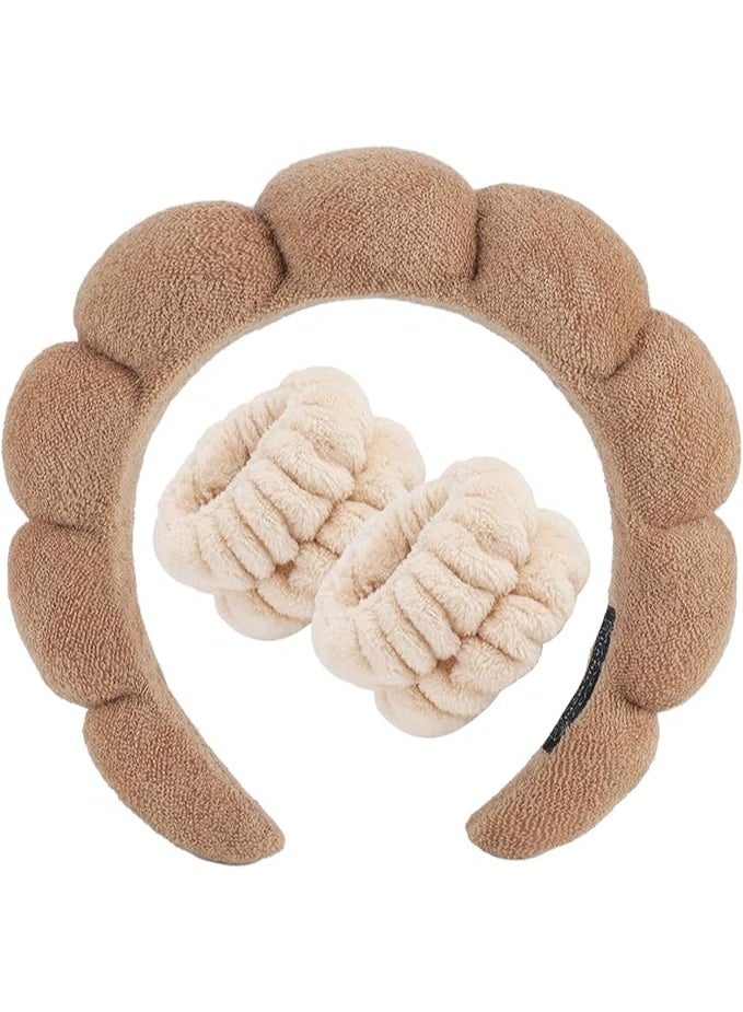 KIKI Spa Headband and Wristband Set, Terry Cloth Soft Puffy Hairband with Non-Slip Design for Facial Cleansing and Skincare - Image 1