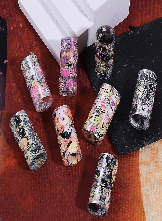 LYLYNB Halloween Nail Foil Transfers Stickers 10 Rolls Cartoon Design Halloween Nail Art Foils Decals Ghost Pumpkin Spider Bat Nail Transfer Foil Cute Nails Supplies Set for Women DIY Manicure Decorations - Image 5