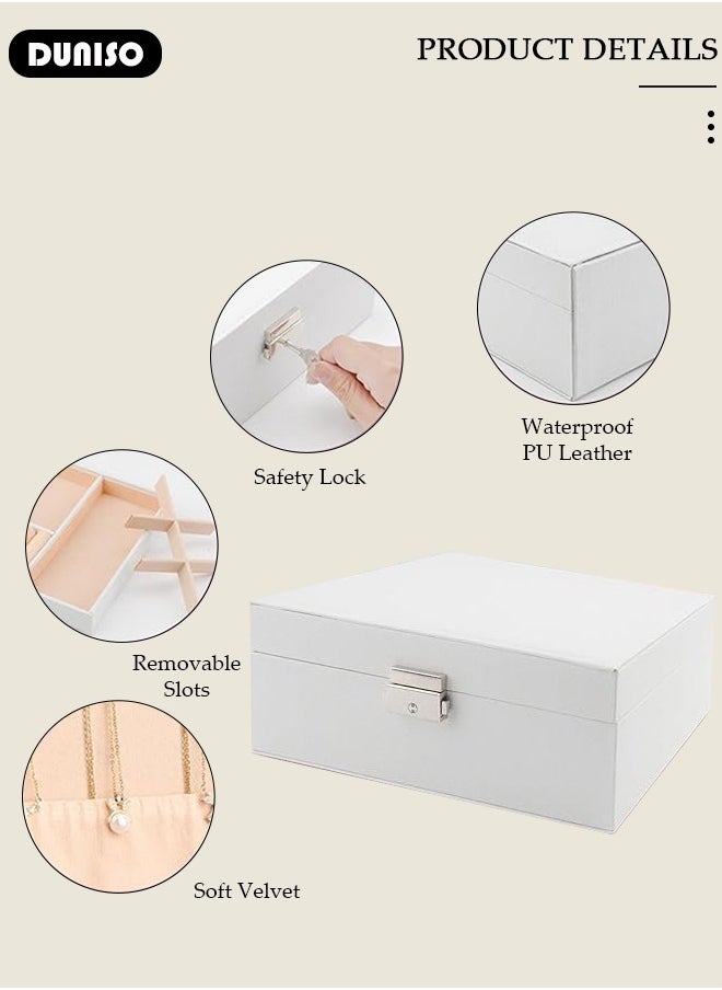 DUNISO Jewelry Box for Women, Large Capacity Double Layer Display Jewellery Organizer with Removable Tray & Partition, PU Leather Jewellery Storage Case, Travel Jewel Holder Cabinet for Earing, Necklace, Bracelet, Rings  - Image 2