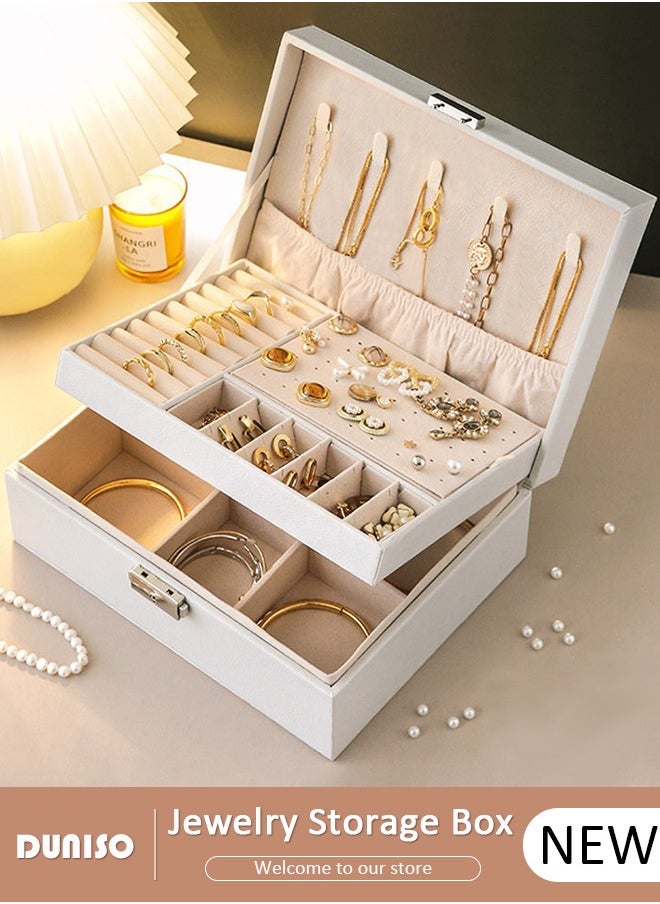 DUNISO Jewelry Box for Women, Large Capacity Double Layer Display Jewellery Organizer with Removable Tray & Partition, PU Leather Jewellery Storage Case, Travel Jewel Holder Cabinet for Earing, Necklace, Bracelet, Rings  - Image 1