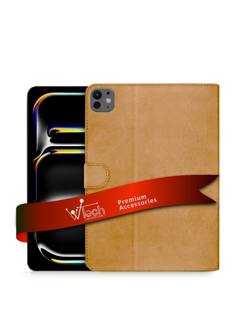 Wtech PU Leather Magnetic Closure Flip Case Cover For Apple iPad Pro 13 5G 2025 (7th Generation) 13 Inch Light Brown - Image 1