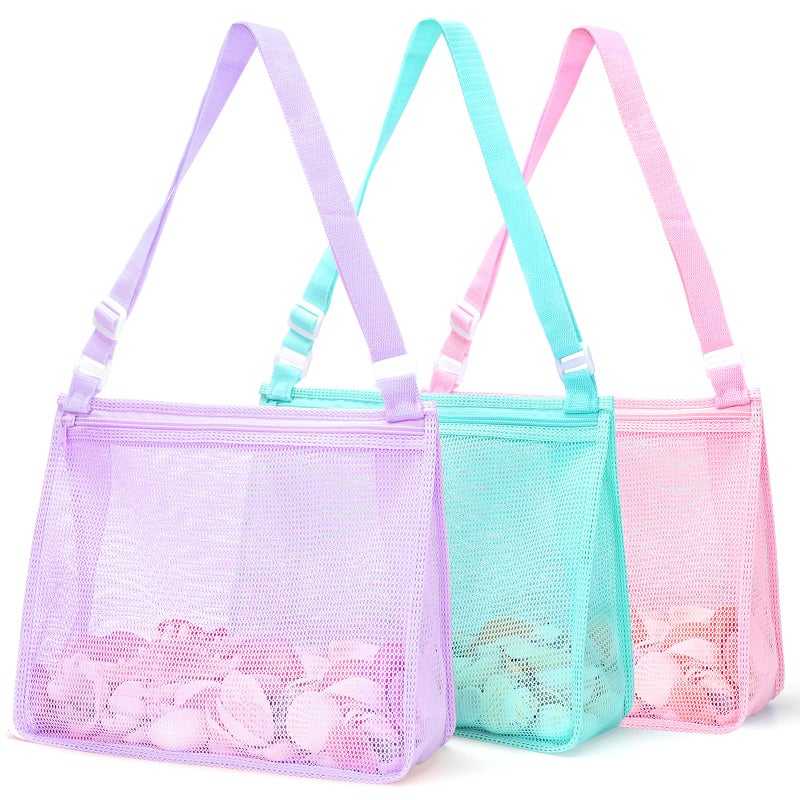 Tagitary Beach Toy Large Mesh Beach Bag with Zipper Sand Toy Seashell Bag for Holding Shells Pool Bag Swimming Accessories for Kids TeensOnly BagsA Set of 3 - Image 2
