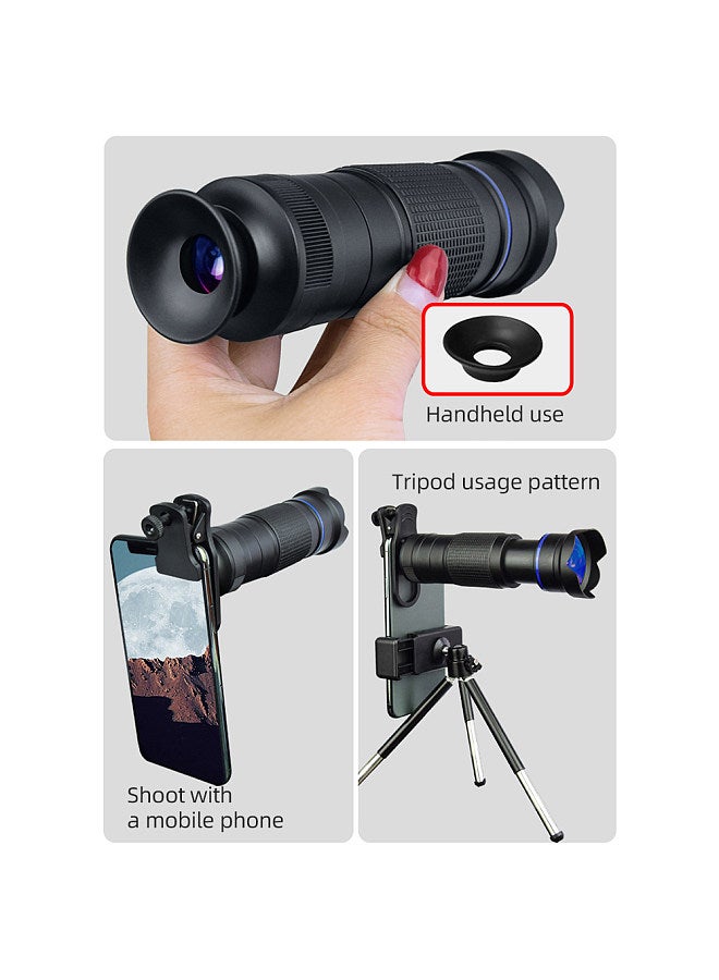 36X Phone Telephoto Lens Kit with Mini Tripod Phone Clip Phone Holder Lens Bag Cleaning Cloth for Hiking Camping Wildlife Observation Moon Sports Game Concert Watching  - Image 4
