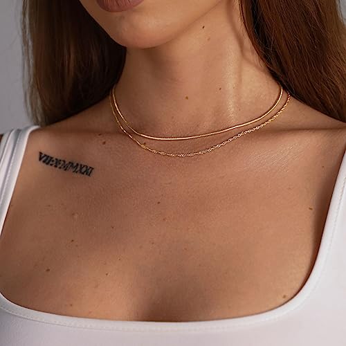 Tasiso Gold Necklaces for Women 14K Gold Plated Layering Snake Chain Herringbone Choker Necklace Layered Twisted Rope Chain Necklace Set Dainty Thin Necklace Jewelry Gifts - Image 3