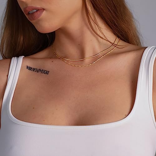 Tasiso Gold Necklaces for Women 14K Gold Plated Layering Snake Chain Herringbone Choker Necklace Layered Twisted Rope Chain Necklace Set Dainty Thin Necklace Jewelry Gifts - Image 2
