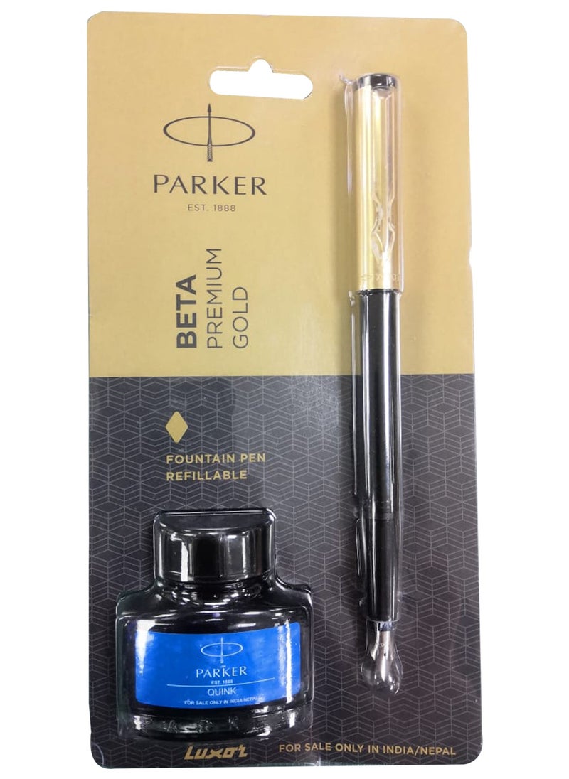 PARKER Fountain Pen Beta Gold Premium With Ink Bottle 