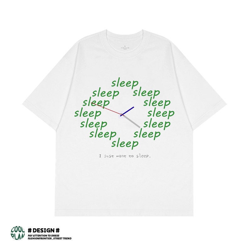 I just want to sleep relaxed, designer fun time print niche heavy men's and women's summer short-sleeved T-shirts - Image 1
