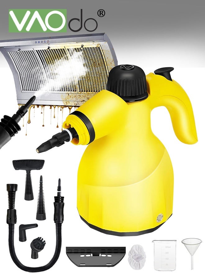 فاو دو منظف بخاري محمول باليد بقوة 1200 واط عالي الضغط، جهاز بخار متعدد الأغراض للاستخدام المنزلي مع خزان مياه سعة 12.7 أوقية، منظف بخاري محمول متعدد الأسطح للسيارة والحمام والمطبخ والأثاث والأرضيات باللون الأصفر - Image 1