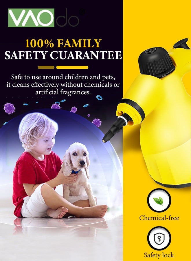 فاو دو منظف بخاري محمول باليد بقوة 1200 واط عالي الضغط، جهاز بخار متعدد الأغراض للاستخدام المنزلي مع خزان مياه سعة 12.7 أوقية، منظف بخاري محمول متعدد الأسطح للسيارة والحمام والمطبخ والأثاث والأرضيات باللون الأصفر - Image 3