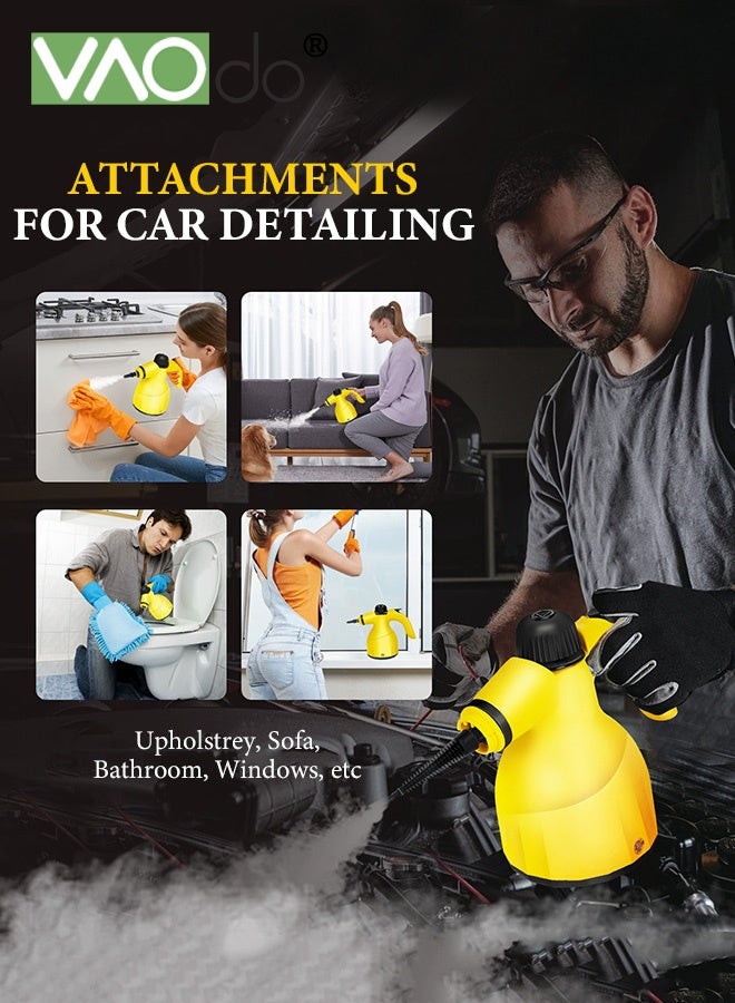 فاو دو منظف بخاري محمول باليد بقوة 1200 واط عالي الضغط، جهاز بخار متعدد الأغراض للاستخدام المنزلي مع خزان مياه سعة 12.7 أوقية، منظف بخاري محمول متعدد الأسطح للسيارة والحمام والمطبخ والأثاث والأرضيات باللون الأصفر - Image 4