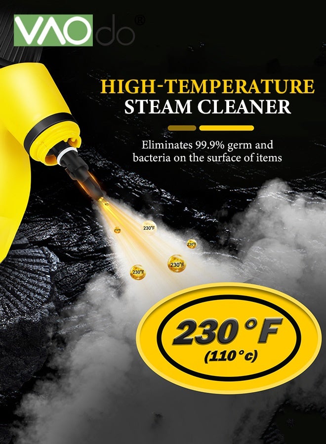 فاو دو منظف بخاري محمول باليد بقوة 1200 واط عالي الضغط، جهاز بخار متعدد الأغراض للاستخدام المنزلي مع خزان مياه سعة 12.7 أوقية، منظف بخاري محمول متعدد الأسطح للسيارة والحمام والمطبخ والأثاث والأرضيات باللون الأصفر - Image 2
