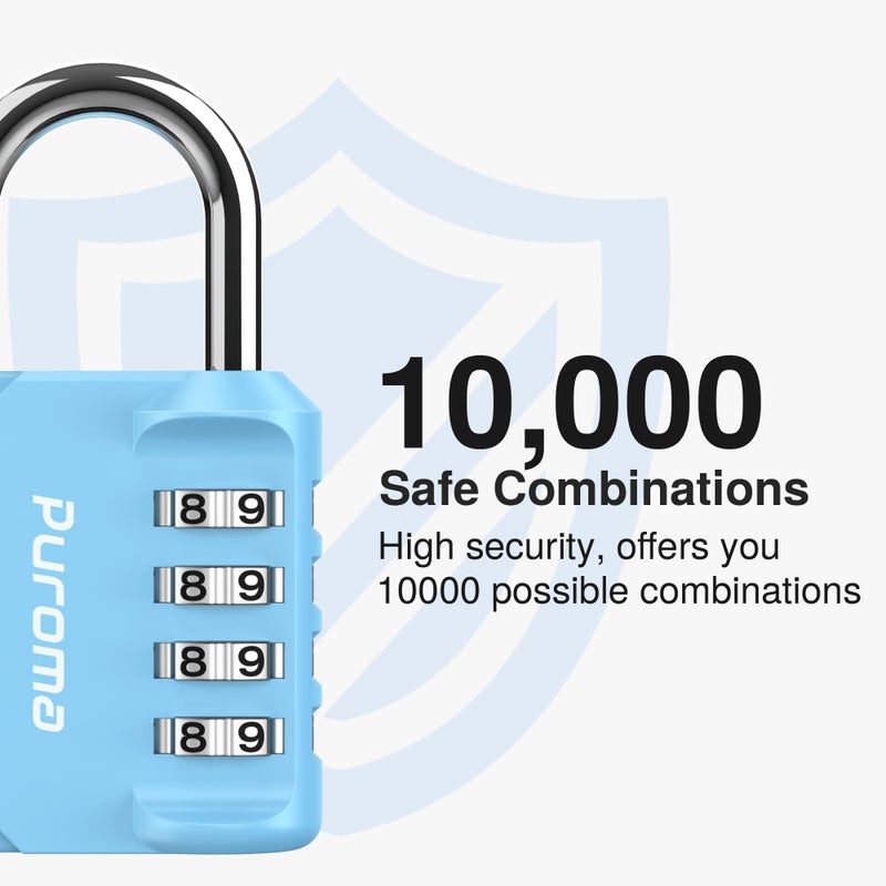 Puroma 1 Pack Combination Lock for Locker 4 Digit Outdoor Waterproof Padlock for School, Gym, Sports, Fence, Toolbox, Gate, Case, Outdoor, Hasp Storage, Cabinets (Sky Blue) - Image 3